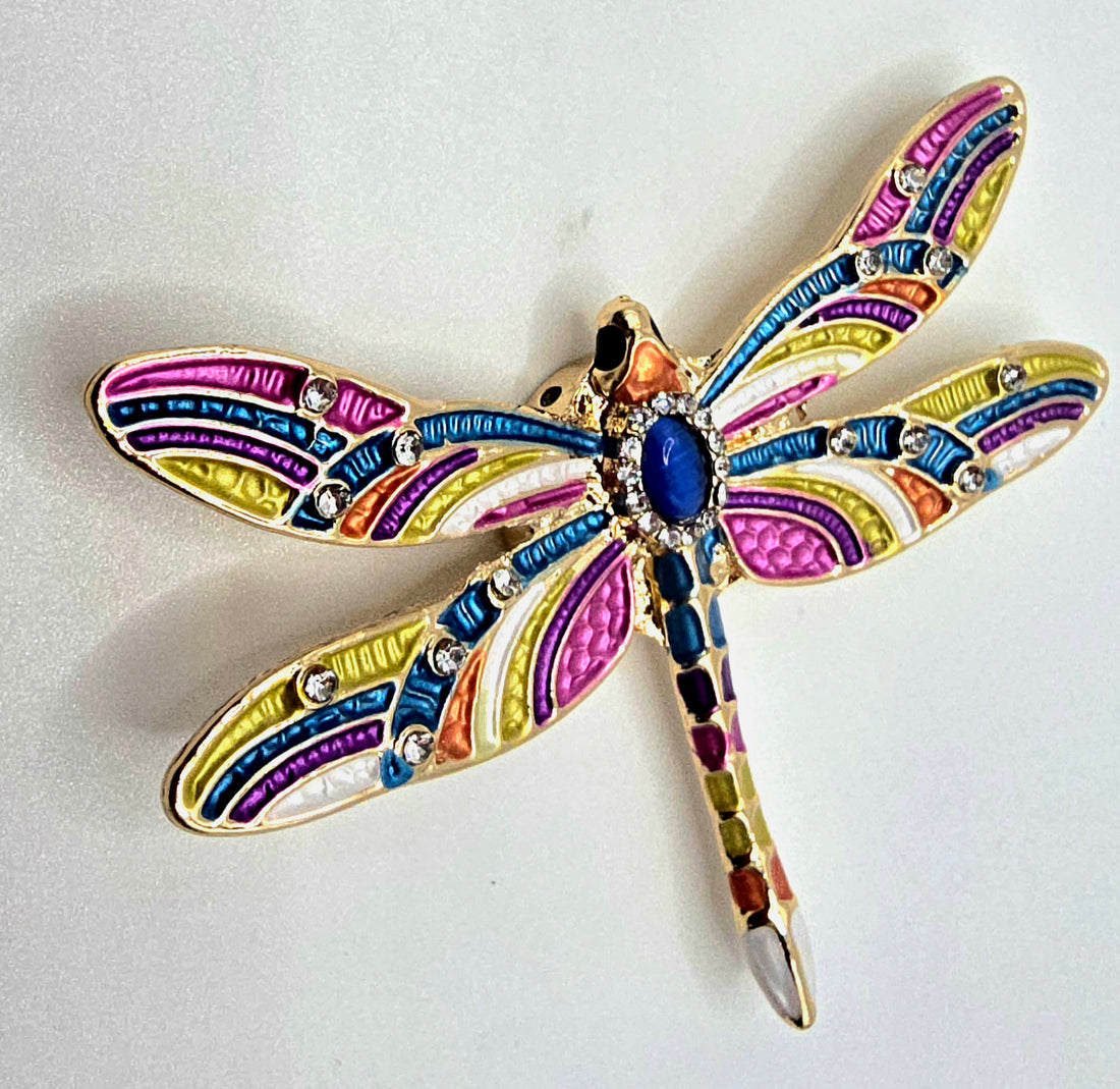 Elegant Dragon Fly Magnetic Brooch with CZ Stone