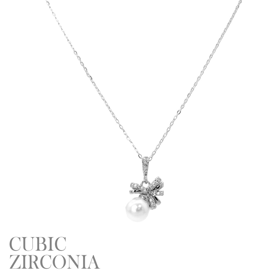 Cubic Zirconia Bow Pearl Necklace