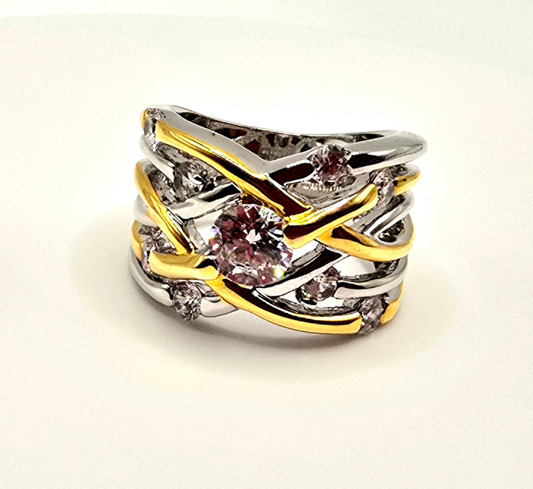 Two-Tone Interwoven Crossover Statement Ring