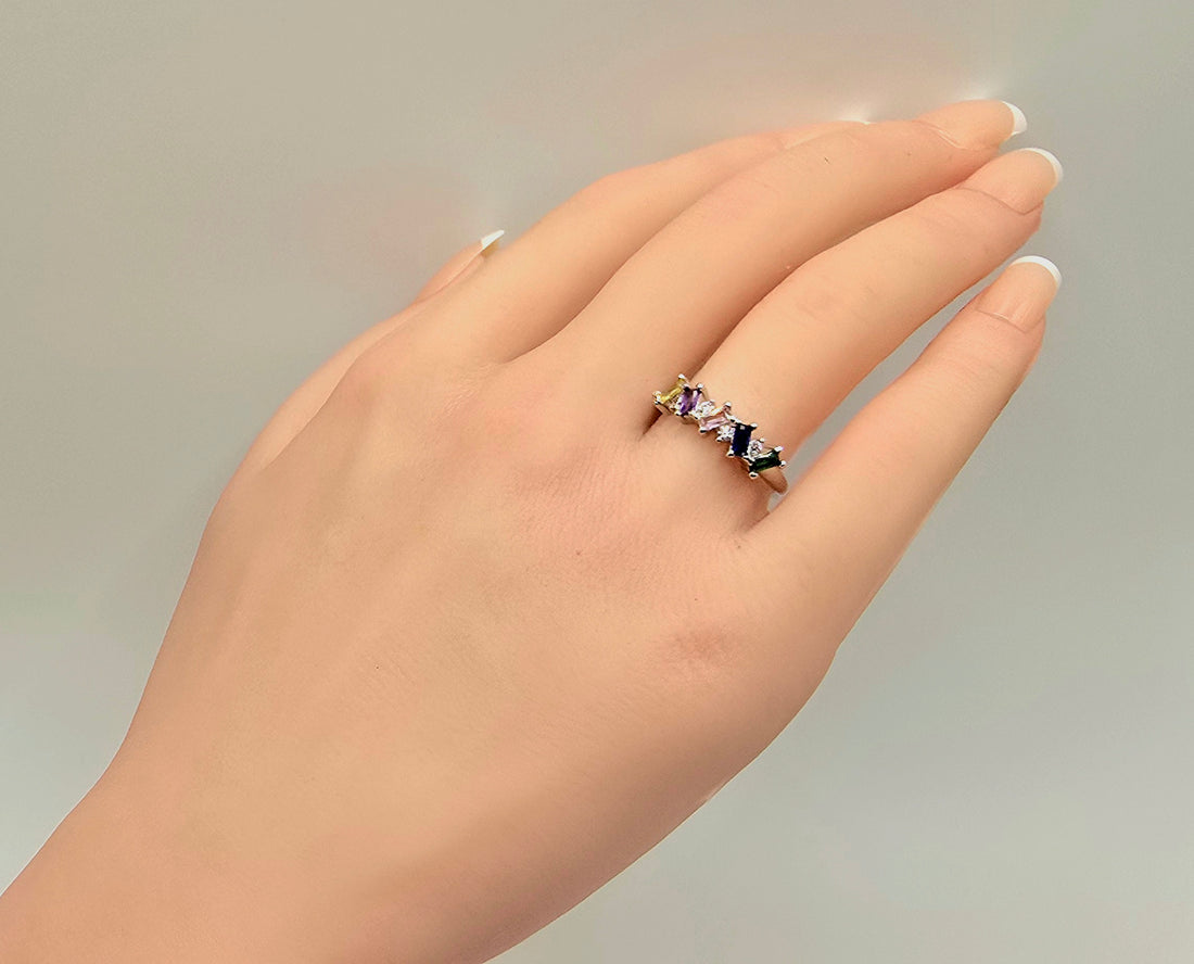 Multicolor Baguette-Cut Pastel Anniversary Band.