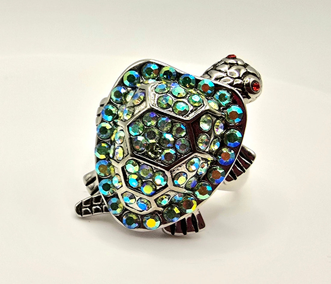 Crystal Encrusted Sea Turtle Statement Ring