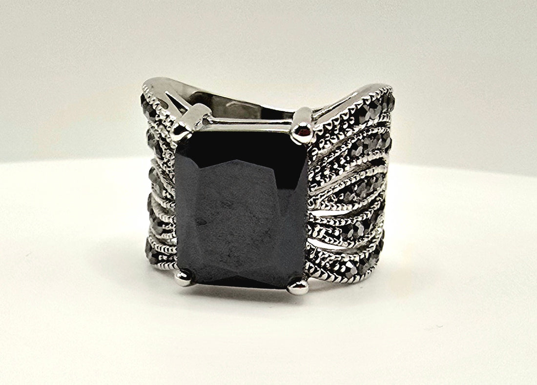 Architectural Black Stone Statement Ring