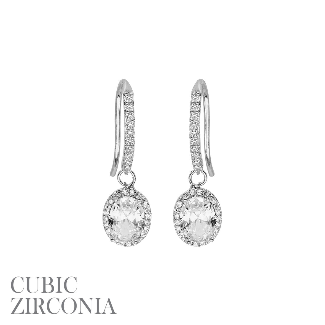 Oval Cut Halo Drop Earrings