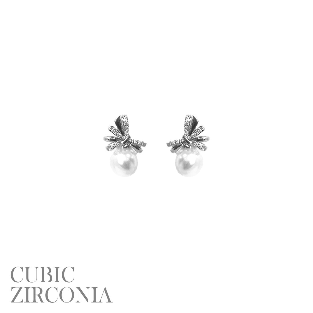 Cubic Zirconia Bow Pearl Earring
