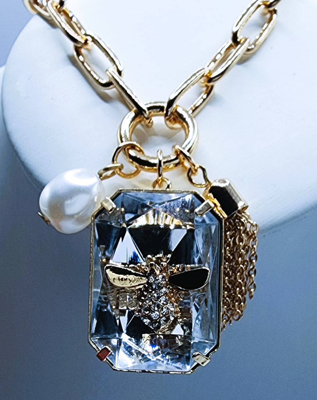 Bee Tassel with Pearl Dangle Necklace