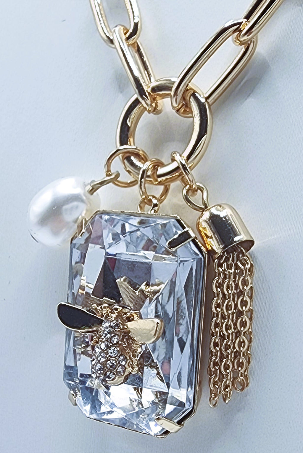 Bee Tassel with Pearl Dangle Necklace