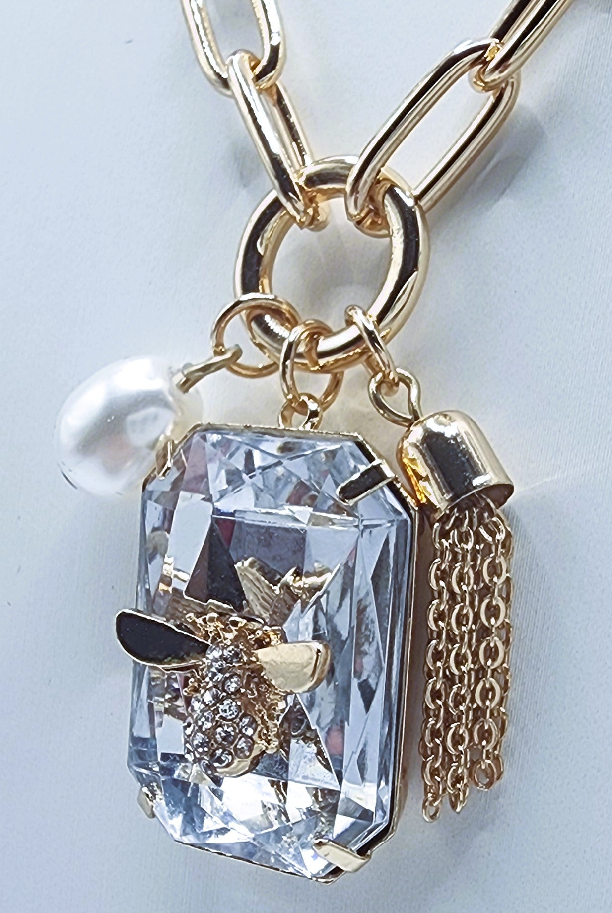 Bee Tassel with Pearl Dangle Necklace