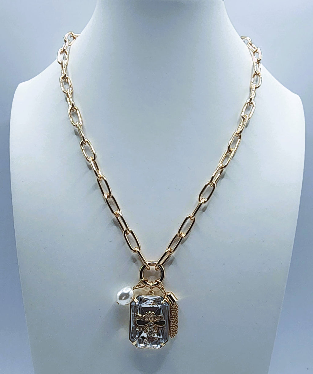 Bee Tassel with Pearl Dangle Necklace