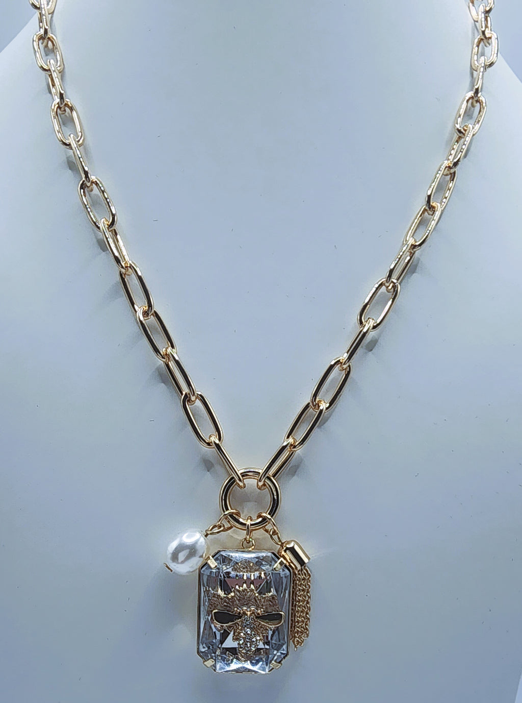 Bee Tassel with Pearl Dangle Necklace