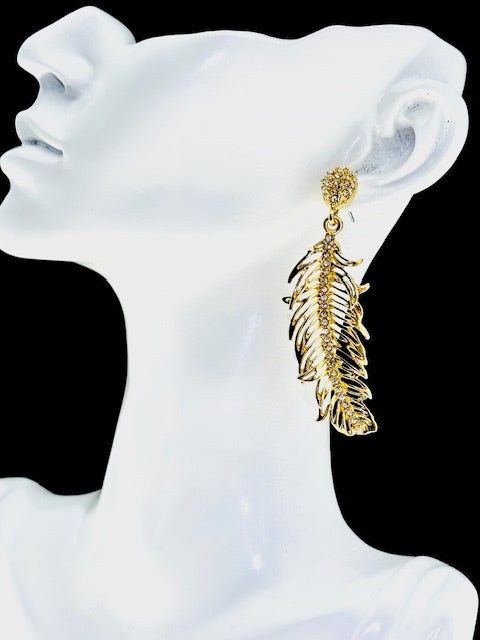 Metal Feather Gold Earrings